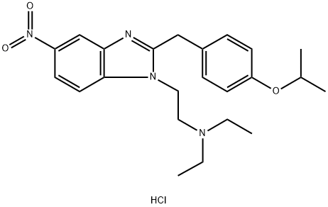 1H-Benzimidazole-1-ethanamine, N,N-diethyl-2-[[4-(1-methylethoxy)phenyl]methyl]-5-nitro-, hydrochloride (1:1) 结构式