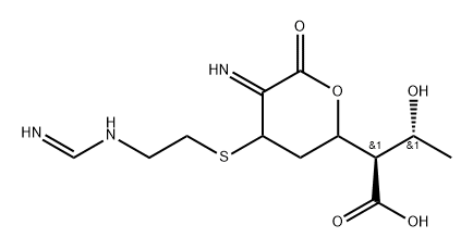 D-glycero-Heptaric acid, 2,4,6-trideoxy-2-[(1R)-1-hydroxyethyl]-6-imino-5-S-[2-[(iminomethyl)amino]ethyl]-5-thio-, 7,3-lactone, (3ξ,5ξ)- 化学構造式
