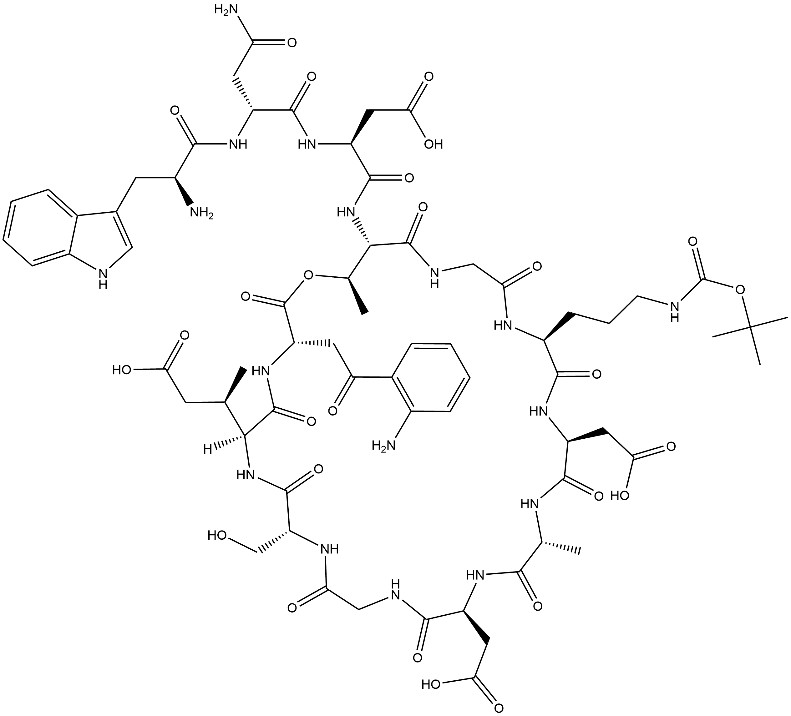 Daptomycin, 1-L-tryptophan-6-[N5-[(1,1-dimethylethoxy)carbonyl]-L-ornithine]- 结构式