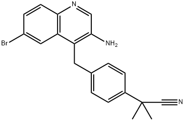 Benzeneacetonitrile, 4-[(3-amino-6-bromo-4-quinolinyl)methyl]-α,α-dimethyl- 化学構造式