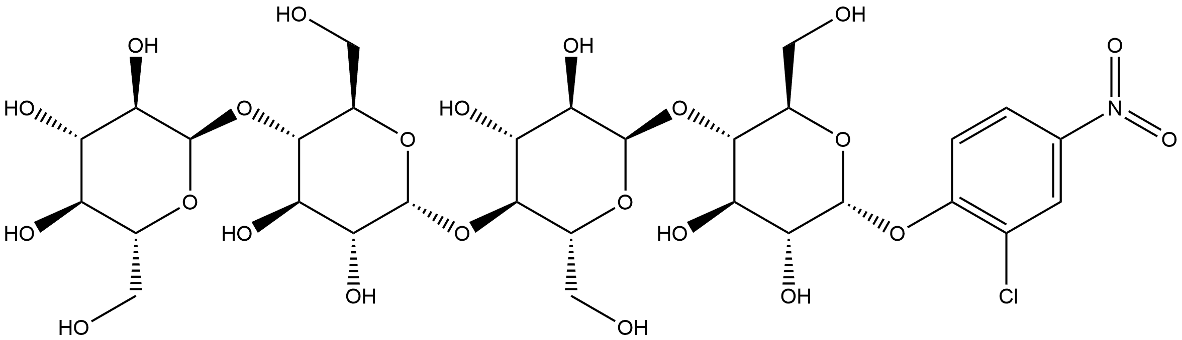 α-D-Glucopyranoside, 2-chloro-4-nitrophenyl O-α-D-glucopyranosyl-(1→4)-O-α-D-glucopyranosyl-(1→4)-O-α-D-glucopyranosyl-(1→4)- Struktur