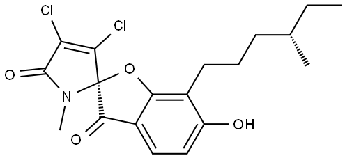 Spiro[benzofuran-2(3H),2'-[2H]pyrrole]-3,5'(1'H)-dione, 3',4'-dichloro-6-hydroxy-1'-methyl-7-[(4S)-4-methylhexyl]-, (2R)-,1206881-49-3,结构式
