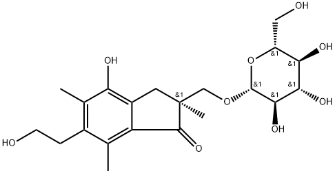 1H-Inden-1-one, 2-[(β-D-glucopyranosyloxy)methyl]-2,3-dihydro-4-hydroxy-6-(2-hydroxyethyl)-2,5,7-trimethyl-, (2S)-,1207091-20-0,结构式