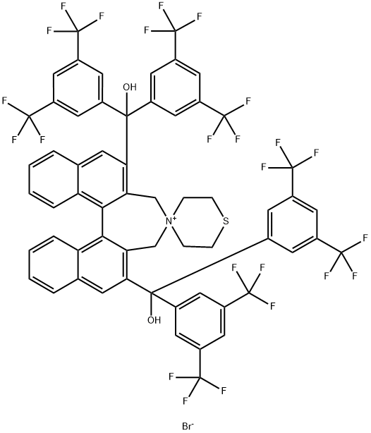 Spiro[4H-dinaphth[2,1-c:1',2'-e]azepine-4,4'-thiomorpholinium], 2,6-bis[bis[3,5-bis(trifluoromethyl)phenyl]hydroxymethyl]-3,5-dihydro-, bromide (1:1), (11bS)- Structure