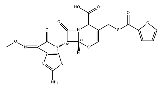 5-Thia-1-azabicyclo[4.2.0]oct-3-ene-2-carboxylic acid, 7-[[(2-amino-4-thiazolyl)(methoxyimino)acetyl]amino]-3-[[(2-furanylcarbonyl)thio]methyl]-8-oxo-, [6R-[6α,7β(Z)]]- (9CI) 化学構造式