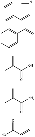 2-Propenoic acid, 2-methyl-, polymer with 1,3-butadiene, ethenylbenzene, 2-methyl-2-propenamide, 2-propenenitrile and 2-propenoic acid, ammonium salt,121255-05-8,结构式