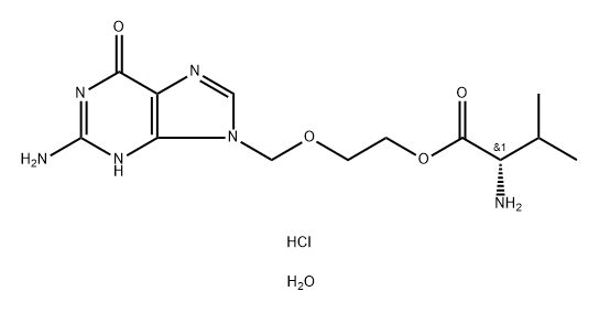 L-Valine, 2-[(2-amino-1,6-dihydro-6-oxo-9H-purin-9-yl)methoxy]ethyl ester, hydrochloride, hydrate (1:1:) Struktur