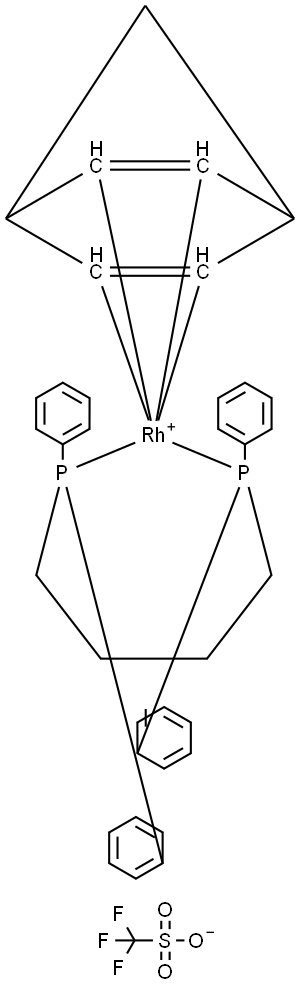 Rhodium(1+), [(2,3,5,6-η)-bicyclo[2.2.1]hepta-2,5-diene][1,1'-(1,4-butanediyl)bis[1,1-diphenylphosphine-κP]]-, 1,1,1-trifluoromethanesulfonate (1:1) Structure