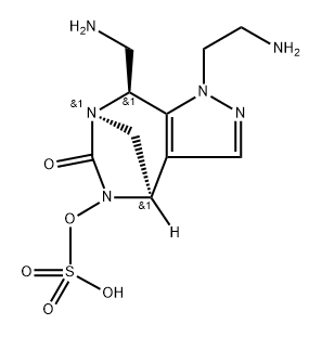rel-(4R,7R,8S)-1-(2-Aminoethyl)-8-(aminom ethyl)-4,8-dihydro-6-oxo-1H-4,7-methanop yrazolo[3,4-e][1,3]diazepin-5(6H)-yl hydrogen sulfate Structure