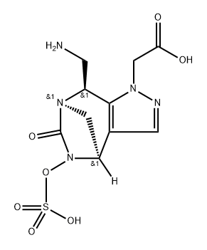 rel-(4R,7R,8S)-8-(Aminomethyl)-4,5,6,8-tetrah ydro-6-oxo-5-(sulfooxy)-1H-4,7-methanop yrazolo[3,4-e][1,3]diazepine-1-acetic acid Structure