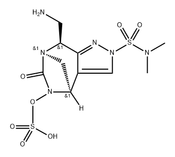 rel-(4R,7R,8S)-8-(Aminomethyl)-2-[(dimethy lamino)sulfonyl]-2,8-dihydro-6-oxo-4H-4,7- methanopyrazolo[3,4-e][1,3]diazepin-5(6H)-yl hydrogen sulfate Structure