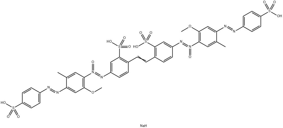 Benzenesulfonic acid, 2,2'-(1,2-ethenediyl)bis[5-[2-[2-methoxy-5-methyl-4-[2-(4-sulfophenyl)diazenyl]phenyl]-2-oxidodiazenyl]-, sodium salt (1:4) 化学構造式