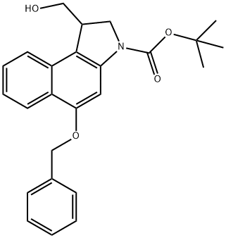 1,1-Dimethylethyl 1,2-dihydro-1-(hydroxymethyl)-5-(phenylmethoxy)-3H-benz[e]indole-3-carboxylate 化学構造式