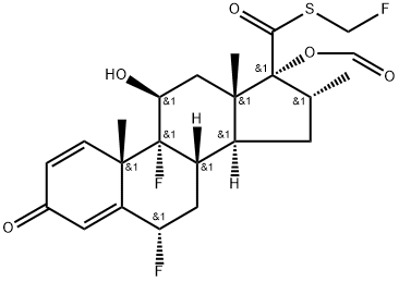 Androsta-1,4-diene-17-carbothioic acid, 6,9-difluoro-17-(formyloxy)-11-hydroxy-16-methyl-3-oxo-, S-(fluoromethyl) ester, (6α,11β,16α,17α)- Struktur