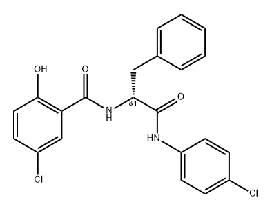 Benzenepropanamide, α-[(5-chloro-2-hydroxybenzoyl)amino]-N-(4-chlorophenyl)-, (αR)- 化学構造式
