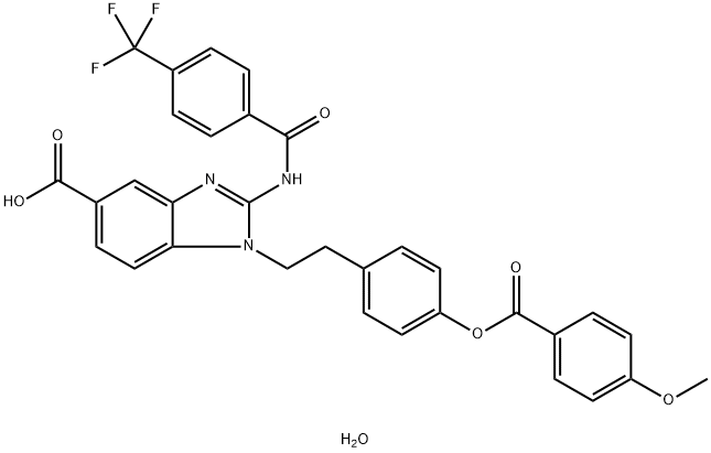 1-{2-[4-(4-Methoxybenzoyloxy)phenyl]ethyl}-2-(4-trifluoromethylbenzoylamino)-1H-benzoimidazole-5-carboxylic acid hydrate 结构式