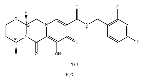 2H-Pyrido[1',2':4,5]pyrazino[2,1-b][1,3]oxazine-9-carboxamide, N-[(2,4-difluorophenyl)methyl]-3,4,6,8,12,12a-hexahydro-7-hydroxy-4-methyl-6,8-dioxo-, sodium salt, hydrate (1:1:1), (4R,12aS)- Structure