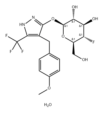 β-D-Glucopyranoside, 4-[(4-methoxyphenyl)methyl]-5-(trifluoromethyl)-1H-pyrazol-3-yl 4-deoxy-4-fluoro-, hydrate (1:1)|化合物 T28659