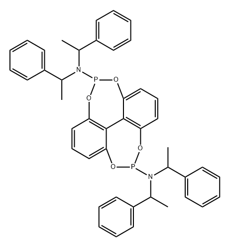 trans-(aR)-N5,N5,N11,N11-Tetrakis((S)-1-phenylethyl)-4,6,10,12-tetraoxa-5,11-diphosphadibenzo[ef,kl]heptalene-5,11-diamine 结构式