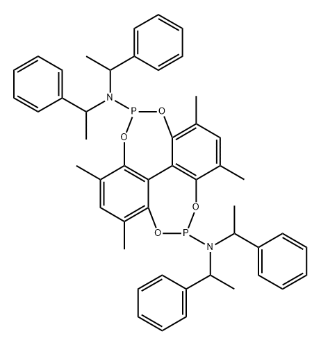 trans-(aR)-1,3,7,9-Tetramethyl-N5,N5,N11,N11-tetrakis((S)-1-phenylethyl)-4,6,10,12-tetraoxa-5,11-diphosphadibenzo[ef,kl]heptalene-5,11-diamine, 1229667-80-4, 结构式