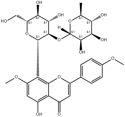 4H-1-Benzopyran-4-one, 8-[2-O-(6-deoxy-α-L-mannopyranosyl)-β-D-glucopyranosyl]-5-hydroxy-7-methoxy-2-(4-methoxyphenyl)- Struktur