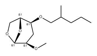 .beta.-D-ribo-Hexopyranose, 1,6-anhydro-3-deoxy-2-O-methyl-4-O-(2-methylpentyl)- Structure