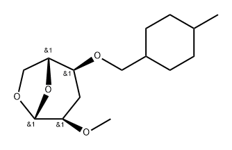 .beta.-D-ribo-Hexopyranose, 1,6-anhydro-3-deoxy-2-O-methyl-4-O-(4-methylcyclohexyl)methyl- 化学構造式