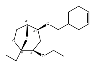 .beta.-D-ribo-3-Octulopyranose, 3,8-anhydro-6-O-(3-cyclohexen-1-ylmethyl)-1,2,5-trideoxy-4-O-ethyl- 化学構造式