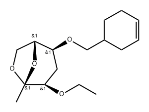 .beta.-D-ribo-2-Heptulopyranose, 2,7-anhydro-5-O-(3-cyclohexen-1-ylmethyl)-1,4-dideoxy-3-O-ethyl- 化学構造式