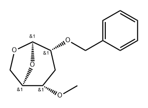 .beta.-ribo-Hexopyranose, 1,6-anhydro-3-deoxy-4-O-methyl-2-O-(phenylmethyl)- 化学構造式