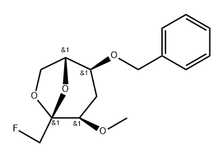 .beta.-D-ribo-2-Heptulopyranose, 2,7-anhydro-1,4-dideoxy-1-fluoro-3-O-methyl-5-O-(phenylmethyl)- Struktur