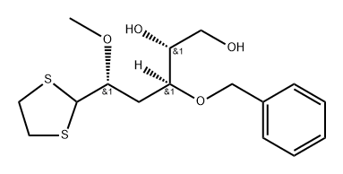 D-ribo-Hexose, 3-deoxy-2-O-methyl-4-O-(phenylmethyl)-, cyclic 1,2-ethanediyl dithioacetal Struktur