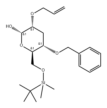 .alpha.-D-ribo-Hexopyranose, 3-deoxy-6-O-(1,1-dimethylethyl)dimethylsilyl-4-O-(phenylmethyl)-2-O-2-propenyl- 化学構造式