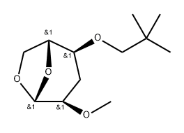 .beta.-D-ribo-Hexopyranose, 1,6-anhydro-3-deoxy-4-O-(2,2-dimethylpropyl)-2-O-methyl- 化学構造式