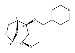 .beta.-D-ribo-Hexopyranose, 1,6-anhydro-3-deoxy-2-O-methyl-4-O-(tetrahydro-2H-thiopyran-4-yl)methyl- Struktur