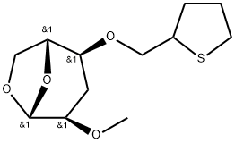 .beta.-D-ribo-Hexopyranose, 1,6-anhydro-3-deoxy-2-O-methyl-4-O-(tetrahydro-2-thienyl)methyl- 化学構造式