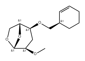 .beta.-D-ribo-Hexopyranose, 1,6-anhydro-4-O-(2-cyclohexen-1-ylmethyl)-3-deoxy-2-O-methyl-, (R)- Struktur