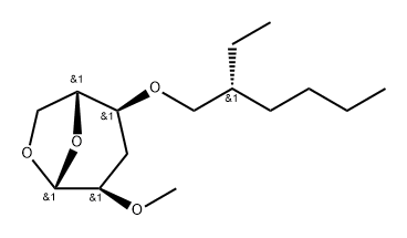 .beta.-D-ribo-Hexopyranose, 1,6-anhydro-3-deoxy-4-O-(2-ethylhexyl)-2-O-methyl-, (R)- Struktur