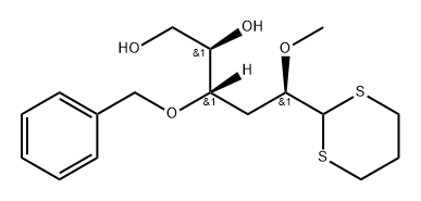 D-ribo-Hexose, 3-deoxy-2-O-methyl-4-O-(phenylmethyl)-, cyclic 1,3-propanediyl dithioacetal Struktur