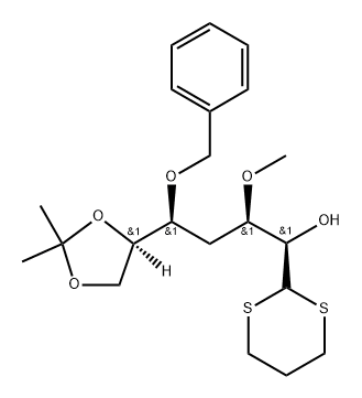 D-allo-Heptose, 4-deoxy-3-O-methyl-6,7-O-(1-methylethylidene)-5-O-(phenylmethyl)-, cyclic 1,3-propanediyl dithioacetal Structure