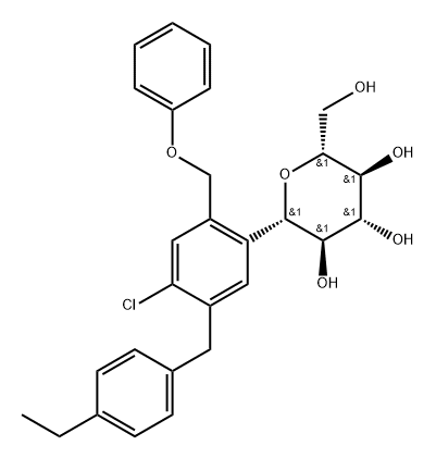 D-Glucitol, 1,5-anhydro-1-C-[4-chloro-5-[(4-ethylphenyl)methyl]-2-(phenoxymethyl)phenyl]-, (1S)- Structure