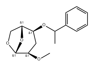 .beta.-D-ribo-Hexopyranose, 1,6-anhydro-3-deoxy-2-O-methyl-4-O-(1-phenylethyl)- Structure