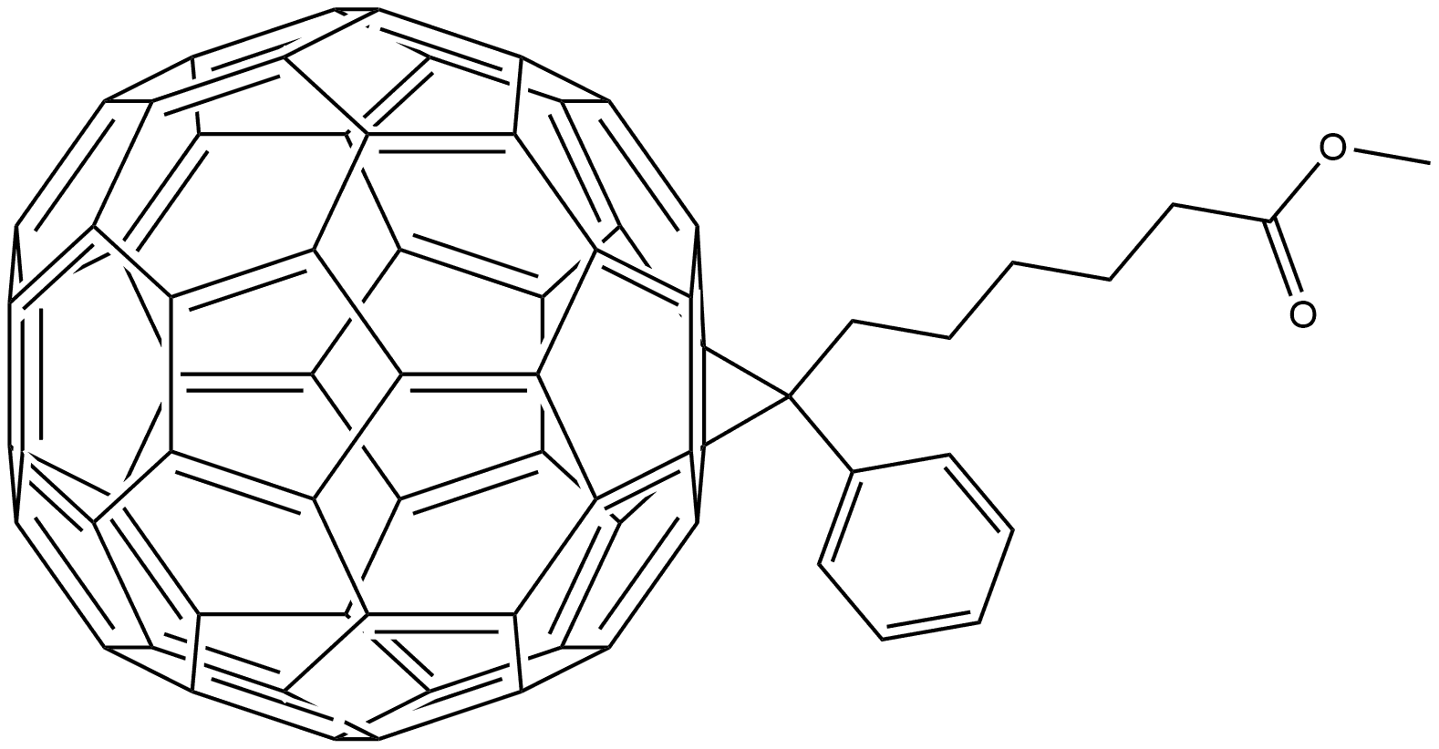 (6,6)-phenyl-C61 Methyl-hexanoate 化学構造式