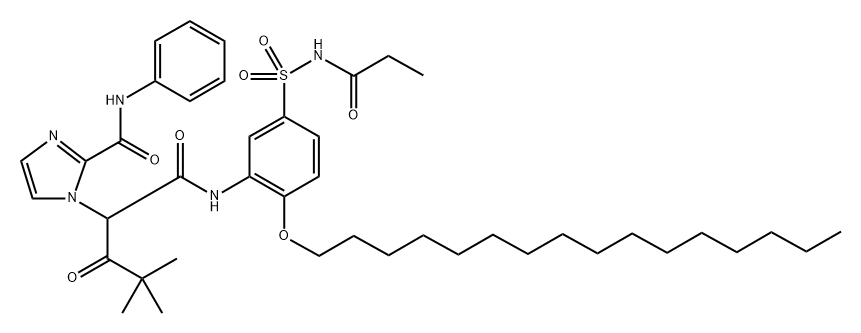 alpha-(2′-(Anilino-carbonyl)imidazolyl)-pivaloyacet-(2-acetyloxy-5-propion-amidosulfonyl-anilid) 结构式