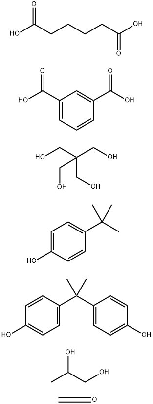 1,3-Benzenedicarboxylic acid, polymer with 2,2-bis(hydroxymethyl)-1,3-propanediol, 4-(1,1-dimethylethyl)phenol, formaldehyde, hexanedioic acid, 4,4'-(1-methylethylidene)bis[phenol] and 1,2-propanediol 化学構造式