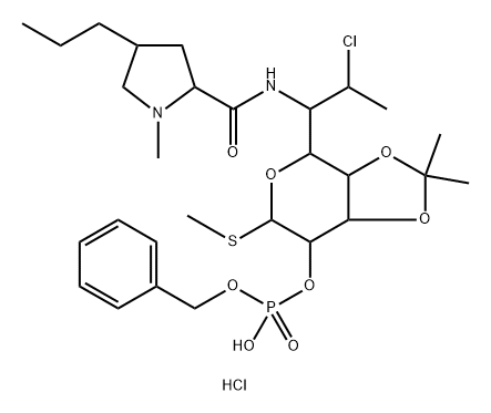 L-threo-α-D-galacto-Octopyranoside, methyl 7-chloro-6,7,8-trideoxy-3, 4-O-(1-methylethylidene)-6-[[(1-methyl-4-propyl-2 -pyrrolidinyl)carbonyl]amino]-1-thio-, 2-(phenylmethyl hydrogen phosphate), monohydrochloride, (2S-trans)- 结构式