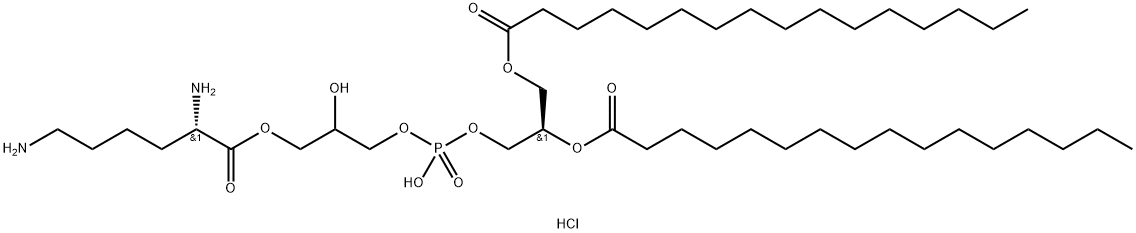 1,2-DIPALMITOYL-<I>SN</I>-GLYCERO-3-[PHOSPHO-<I>RAC</I>-(3-LYSYL(1-GLYCEROL))] (CHLORIDE SALT);16:0 LYSYL PG,1246303-06-9,结构式