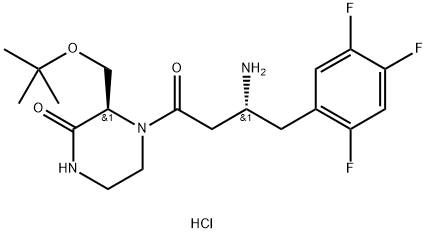 (3R)-4-[(3R)-3-アミノ-4-(2,4,5-トリフルオロフェニル)ブタノイル]-3-[(tert-ブトキシ)メチル]ピペラジン-2-オン 化学構造式