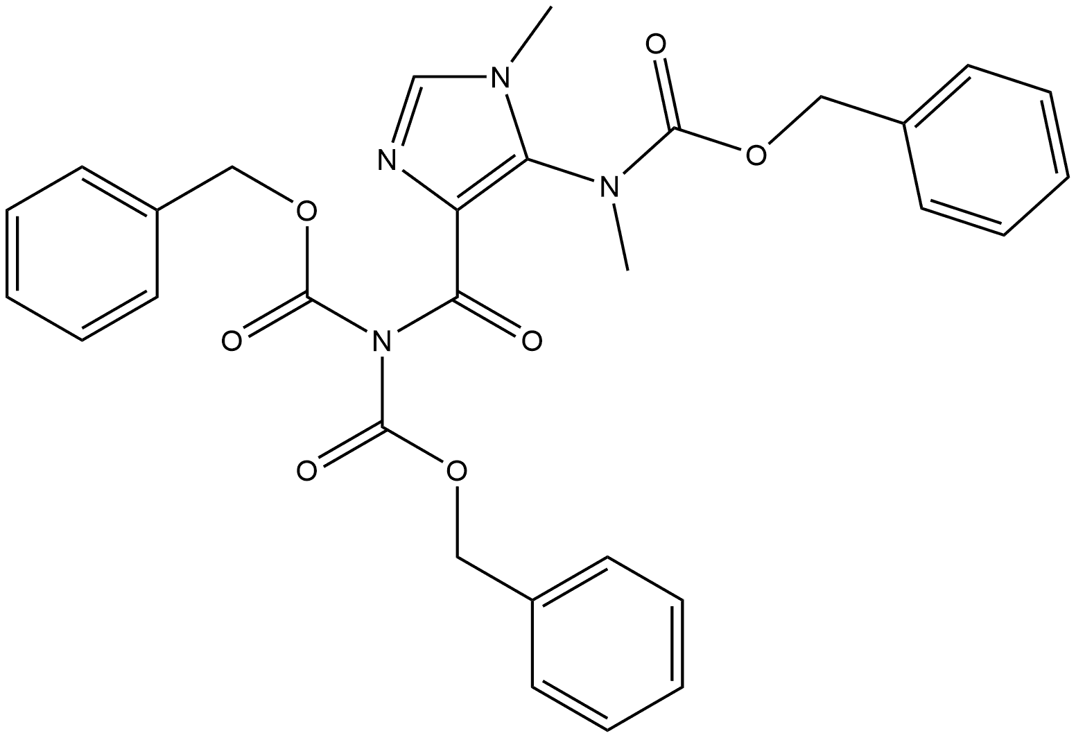 Imidodicarbonic acid, 2-[[1-methyl-5-[methyl[(phenylmethoxy)carbonyl]amino]-1H-imidazol-4-yl]carbonyl]-, 1,3-bis(phenylmethyl) ester Structure