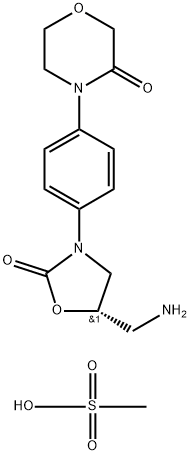3-Morpholinone, 4-[4-[(5S)-5-(aminomethyl)-2-oxo-3-oxazolidinyl]phenyl]-, methanesulfonate (1:1) Struktur